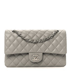Lambskin Quilted Medium Double Flap Grey