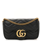 Calfskin Matelasse Super Mini GG Marmont Shoulder Bag Black