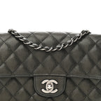 Metallic Caviar Quilted Mini Rectangular Flap Dark Grey
