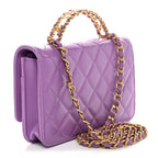 Lambskin Quilted Pick Me Up Wallet On Chain WOC Purple