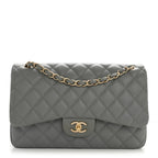 Caviar Quilted Jumbo Double Flap Grey