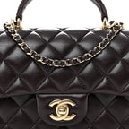 Lambskin Quilted Mini Top Handle Rectangular Flap Dark Purple