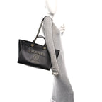Caviar Medium Studded Deauville Tote Black