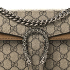 GG Supreme Monogram Suede Crystal Small Dionysus Shoulder Bag Beige Ebony Taupe