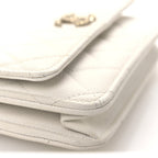 Caviar Quilted Perforated Metal CC Wallet On Chain WOC White