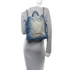 Denim Quilted Chanel 22 Backpack Blue