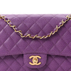 Caviar Quilted Medium Double Flap Purple