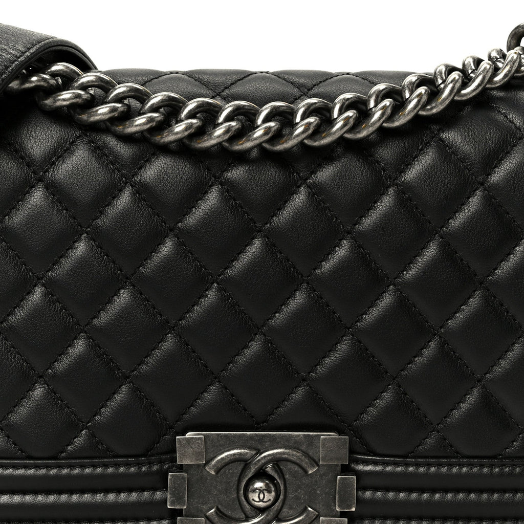 Calfskin Quilted Medium Boy Flap Black
