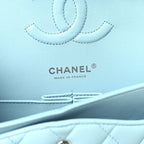 Lambskin Quilted Medium Double Flap Light Blue