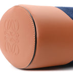Canvas Calfskin Balloon Bucket Bag Navy Tan