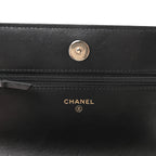 Lambskin Quilted Pearl Wallet On Chain WOC Black