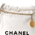 Shiny Calfskin Quilted Mini Chanel 22 White Black