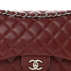 Caviar Quilted Jumbo Double Flap Dark Red