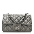 Metallic Lambskin Quilted Mini Rectangular Flap  Dark Grey