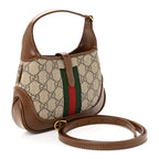 GG Supreme Monogram Azalea Calfskin Web Mini Jackie 1961 Hobo Beige Ebony Brown Sugar