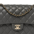 Lambskin Quilted Medium Double Flap Grey