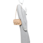 Caviar Quilted Medium Double Flap Beige