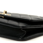 Lambskin Quilted Trendy CC Wallet On Chain WOC Black
