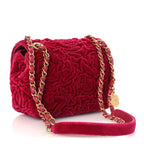 Velvet Camellia Embossed Mini Square Flap Fushia