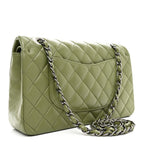 Lambskin Quilted Medium Double Flap Green