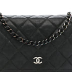 Crumpled Calfskin Quilted Wallet On Chain WOC So Black