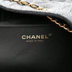 Washed Denim Quilted Large Chanel 25 Handbag Black