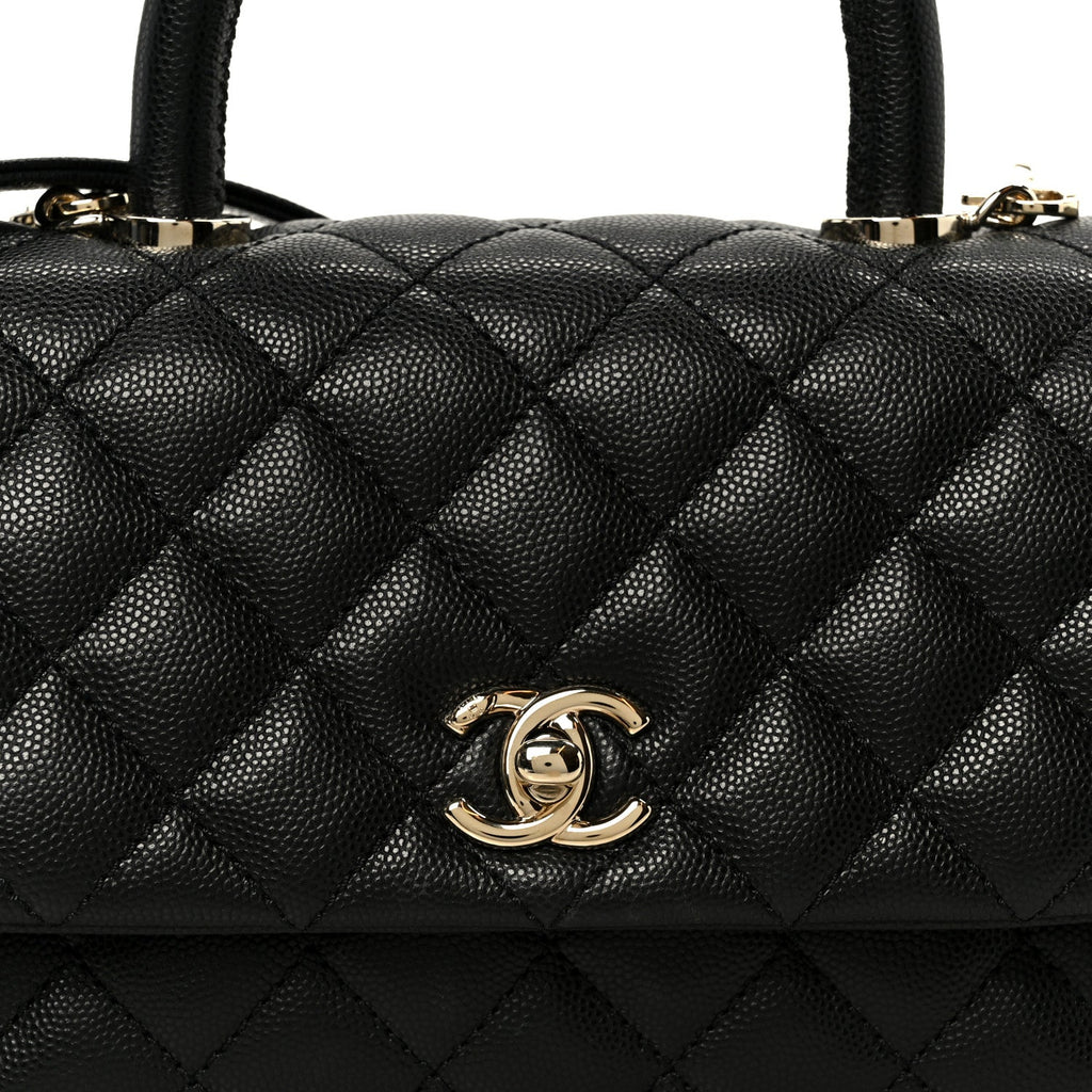 Caviar Quilted Mini Coco Handle Flap Black