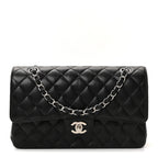 Caviar Quilted Medium Double Flap Black