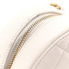 Shiny Goatskin Quilted Chanel 19 Round Clutch With Chain White