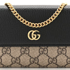 Dollar Calfskin GG Supreme Monogram Petite GG Marmont Wallet Chain Bag Black Beige Ebony