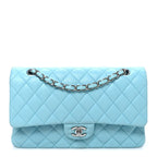 Lambskin Quilted Medium Double Flap Light Blue
