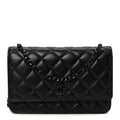 Pearly Lambskin Quilted Wallet On Chain WOC So Black