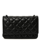 Pearly Lambskin Quilted Wallet On Chain WOC So Black