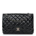Patent Quilted Jumbo Double Flap Dark Blue