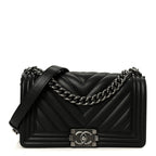 Lambskin Chevron Quilted Medium Boy Flap Black