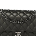 Metallic Caviar Quilted Medium Double Flap Dark Charcoal