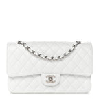 Caviar Quilted Medium Double Flap White