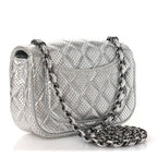 Metallic Lambskin Perforated Mini Rectangular Flap Silver