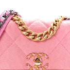 Denim Quilted Medium Chanel 19 Flap Neon Pink