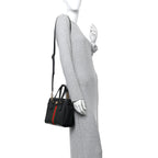 Textured Calfskin Web Small Ophidia Tote Bag Black
