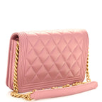 Metallic Lambskin Quilted Boy Wallet On Chain WOC Pink