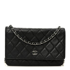 Lambskin Quilted Wallet On Chain WOC Black