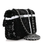 Sequin Ribbon Small Rectangular Flap Black White
