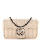 Calfskin Matelasse Aria Super Mini GG Marmont Shoulder Bag Mystic White