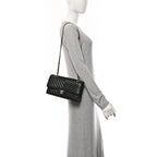 Lambskin Chevron Quilted Medium Double Flap Black