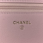 Caviar Quilted Studded CC Wallet on Chain WOC Light Pink