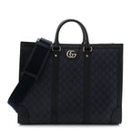 GG Supreme Monogram Textured Dollar Calfskin Large Ophidia Tote Bag Black Blue