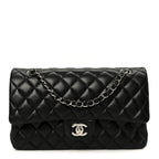 Lambskin Quilted Medium Double Flap Black