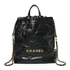 Shiny Calfskin Quilted Chanel 22 Backpack Black