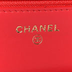 Lambskin Quilted CC Pearl Crush Wallet on Chain WOC Red